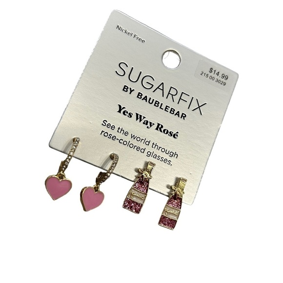 SUGARFIX by Baublebar Yes Way Rose’ Wine and Hearts Earrings, NWT NEW - Picture 2 of 6